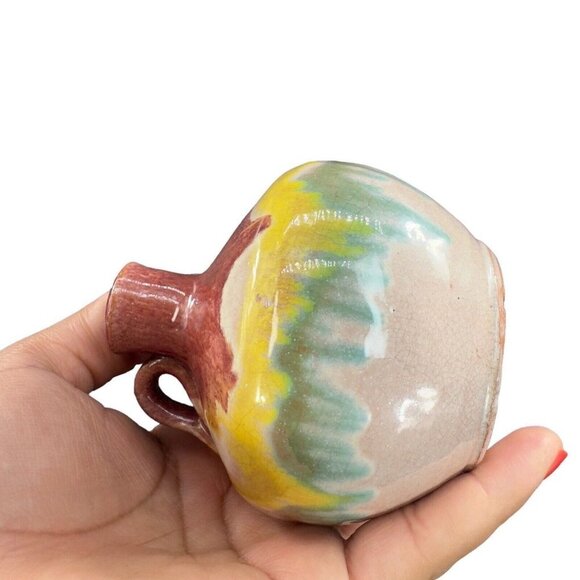 Mid Century Italian Art Pottery Vase Jug W Handle RedWare Multicolor Glaze VTG - Picture 2 of 15